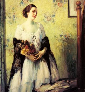 Fernand Toussaint : A Young Woman Holding A Bouquet